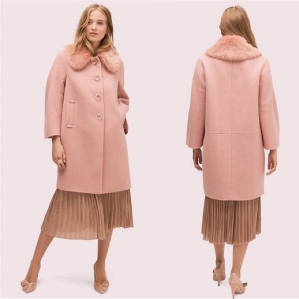 ♠️ Kate Spade Pink METALLIC TWILL Wool Trench Coat ♠️ - Picture 3 of 6